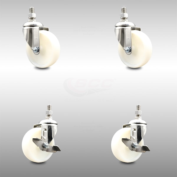 Service Caster 4 Inch 316SS Nylon Wheel Swivel 3/8 Inch Threaded Stem Caster Brakes SCC, 2PK SCC-SS316TS20S414-NYS-381615-2-TLB-2 - main